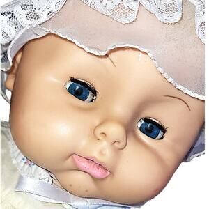 22" Vintage Horsman Snuggly Baby Doll In Cute Yellow Dress & Snazzy Bonnet